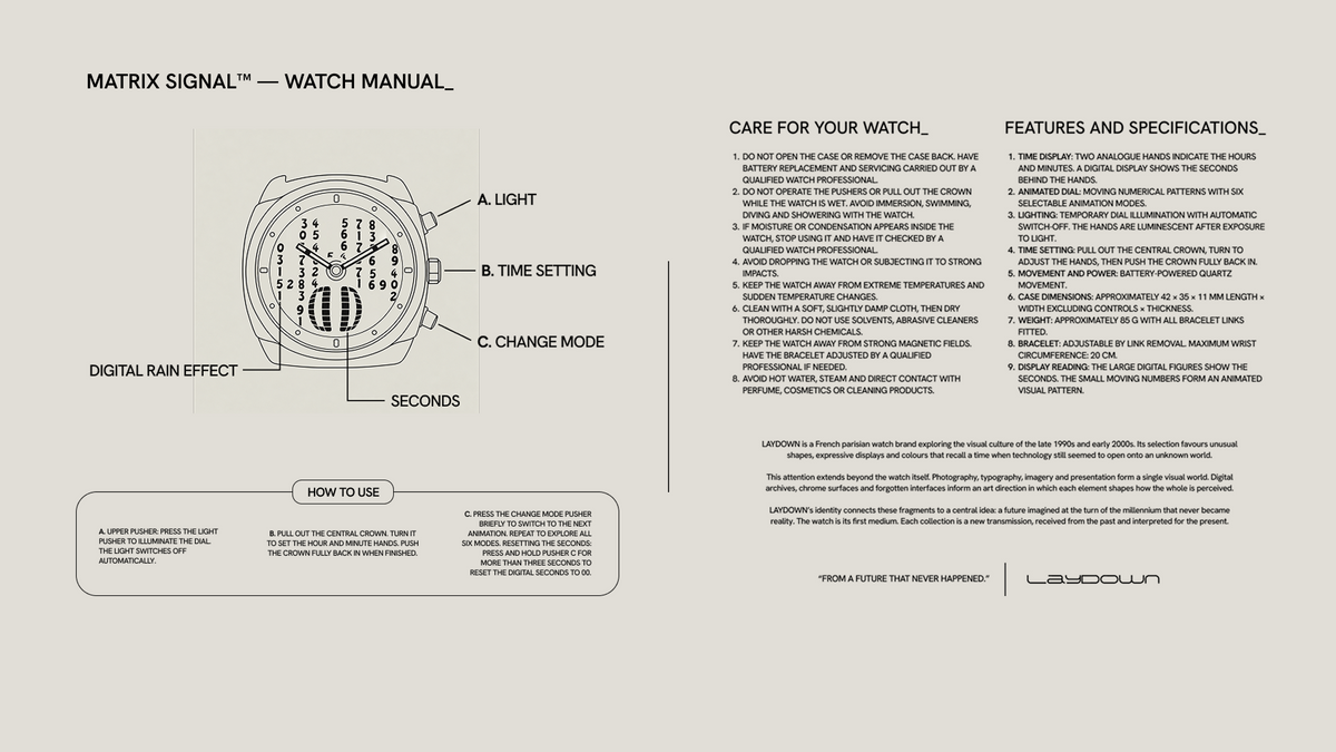 Manuel MATRIX SIGNAL : commandes, mode d’emploi, entretien et caractéristiques.