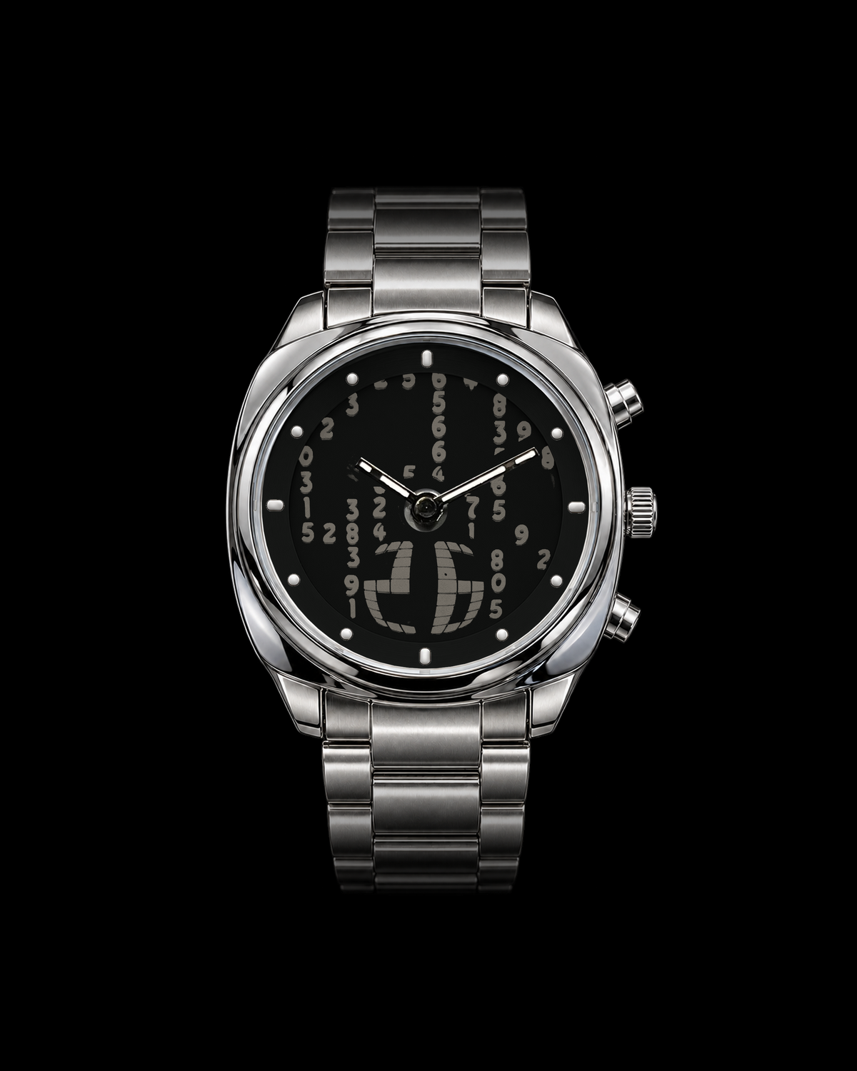 Matrix Signal Carbon watch with moving numbers behind analogue hands