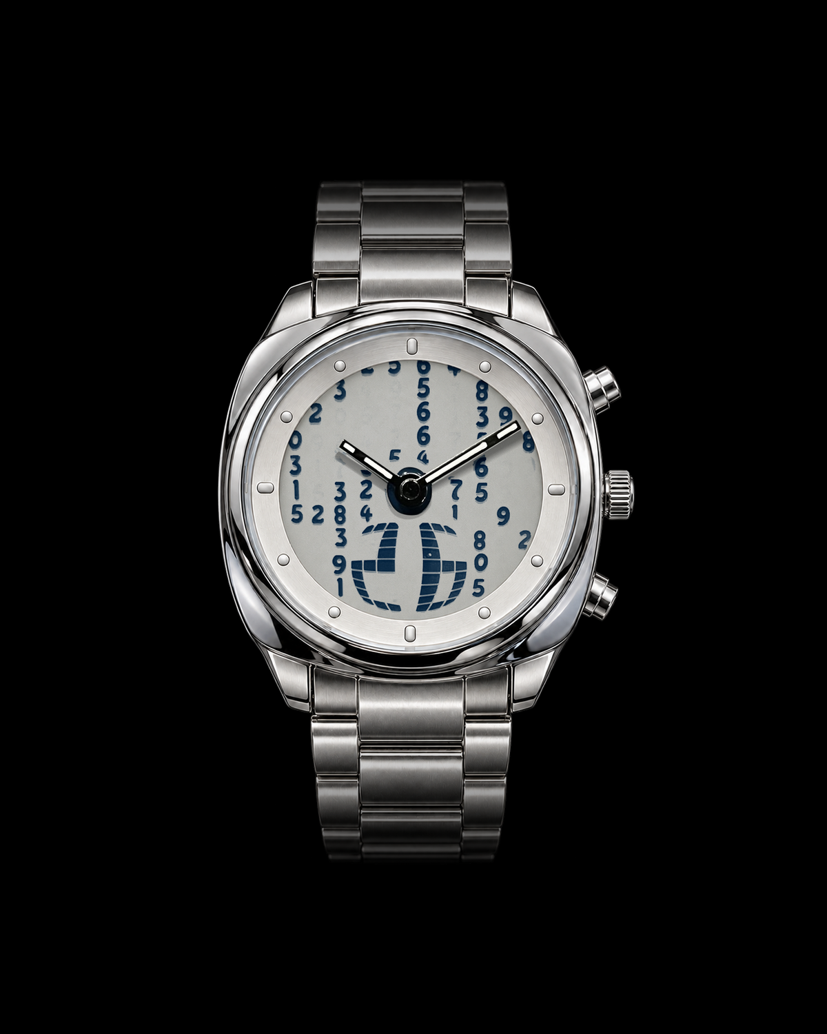Matrix Signal Frost watch with moving numbers behind analogue hands