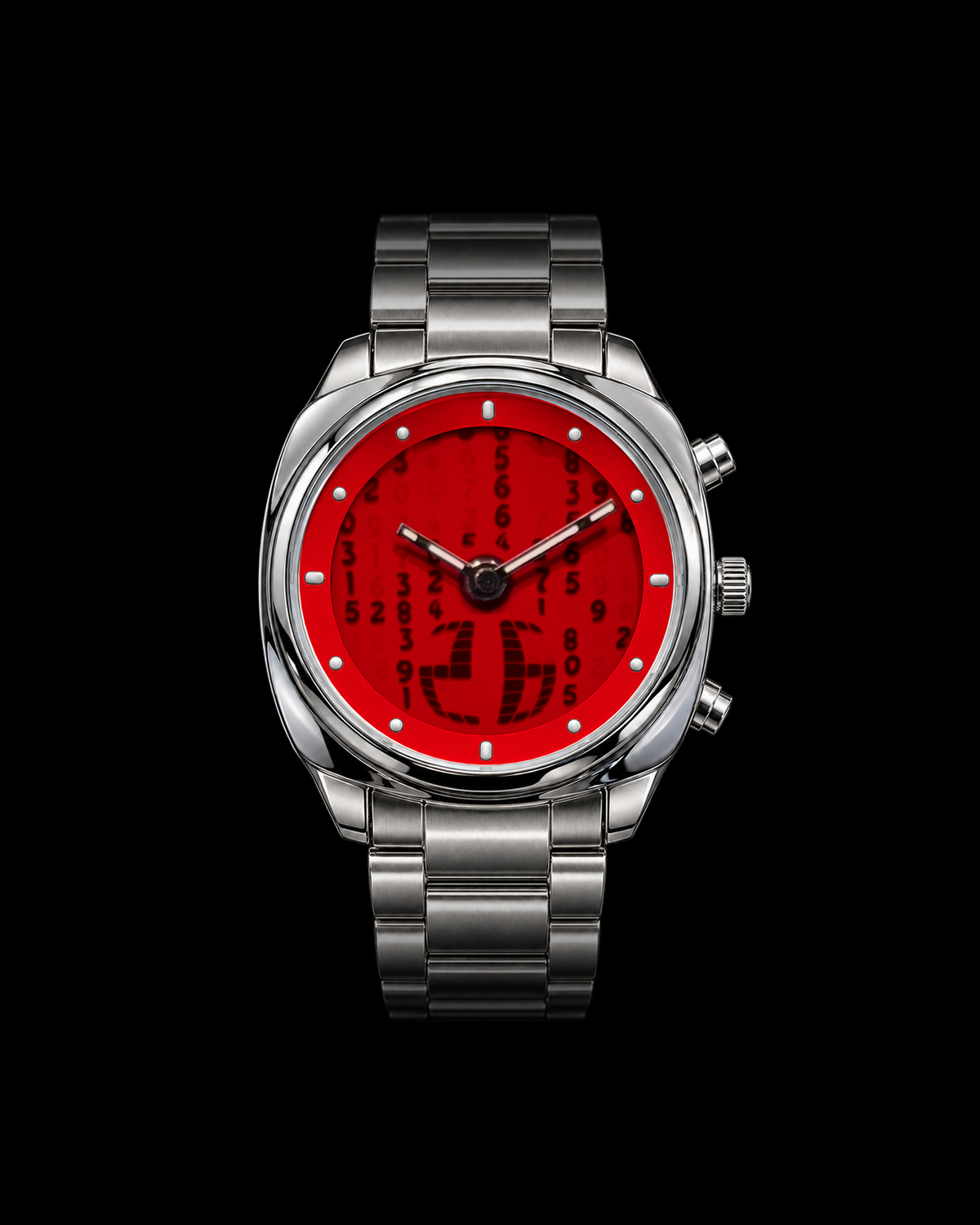 Matrix Signal Ruby watch with moving numbers behind analogue hands