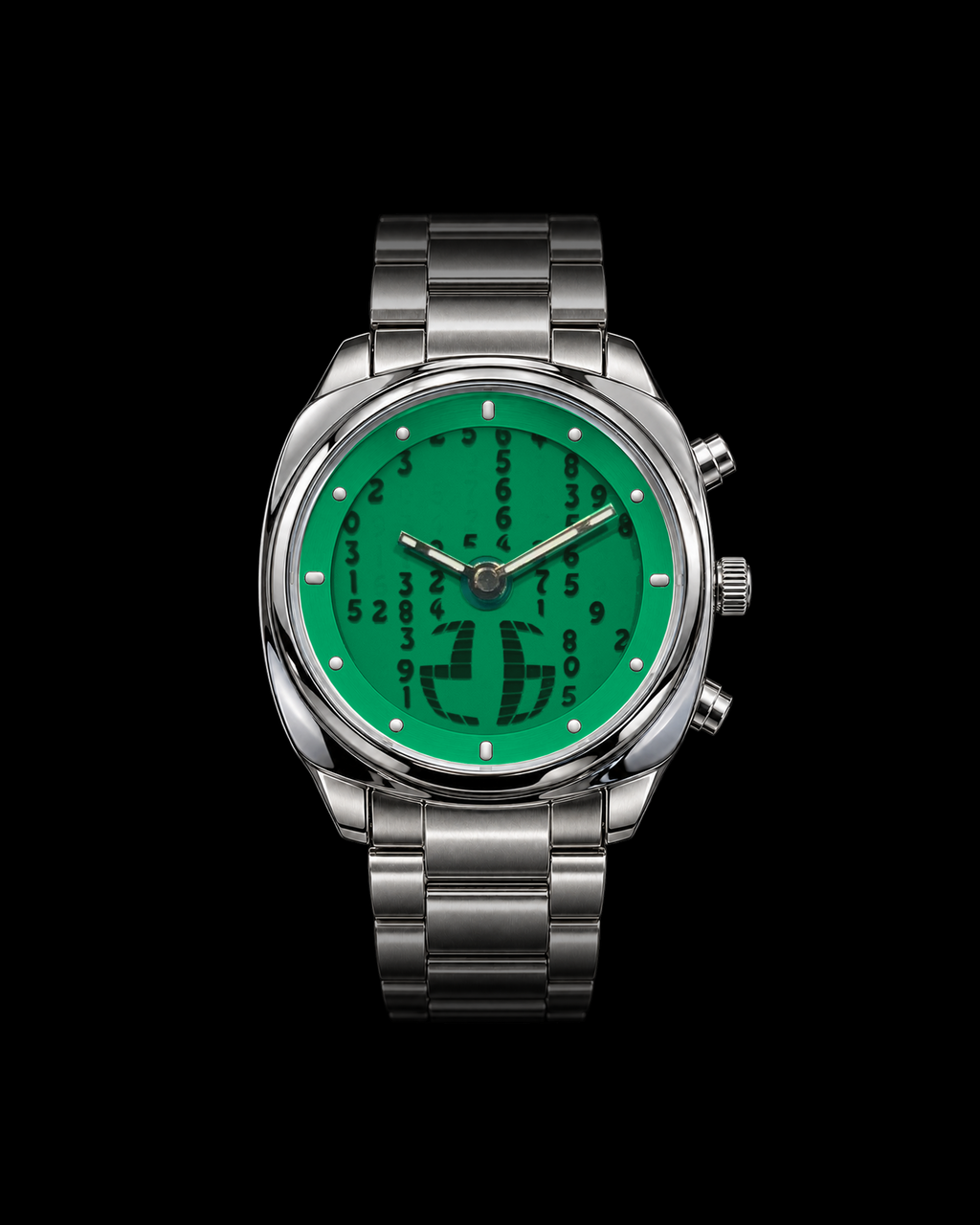 Matrix Signal Acid watch with moving numbers behind analogue hands